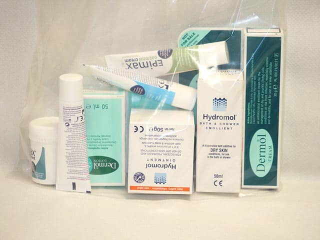An emollient self selection bag which allows a home trial of a range of emollients, then ordering large amounts of the favoured product