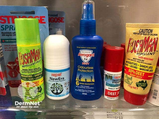 A selection of repellents available from a New Zealand pharmacy