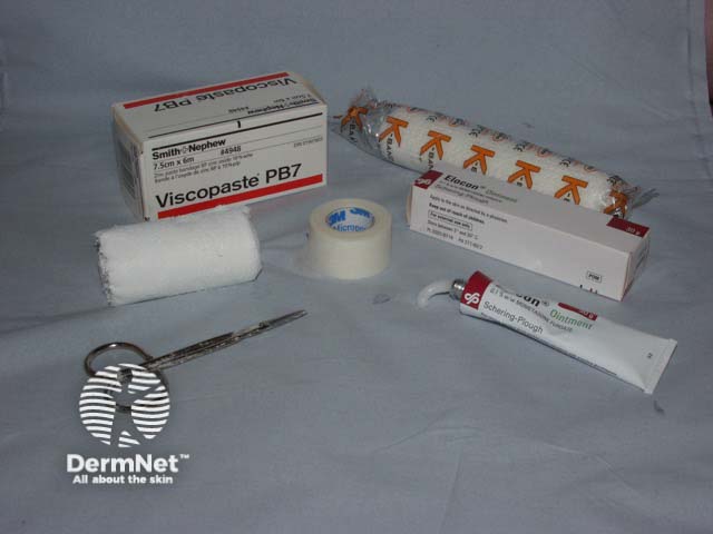 Everything required to use a topical steroid under Viscopaste bandage occlusion