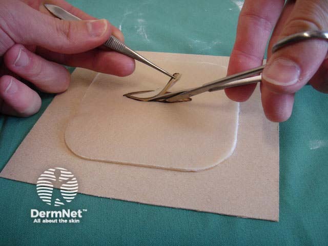 Practising suturing on Duoderm