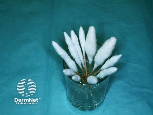 Large cotton swabs used for cryotherapy